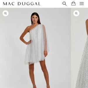 MAC DUGGAL Dress Size 10 Evening Gown Beaded Mini White One Shoulder